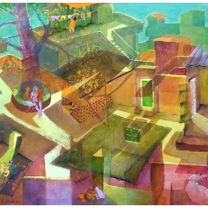 Masood A Khan, Back to Nature-1, 35 x 47 Inch, Acrylic on Canvas, Cityscape Paintings, AC-MAK-003
